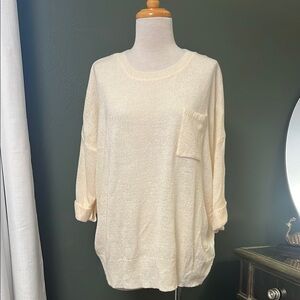 Cream Knit Sweater with Pocket